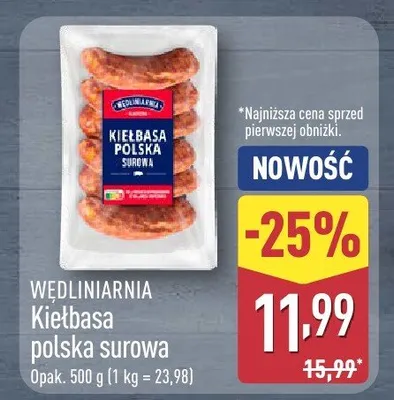 Kiełbasa polska surowa Wędliniarnia promocja w Aldi