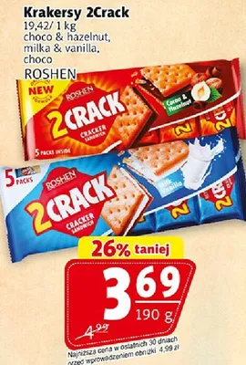 Krakersy 2Crack choco & hazelnut, milk & vanilla, choco promocja w Prim Market