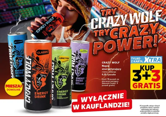 Napój energetyzujący Crazy Wolf Classic promocja w Kaufland