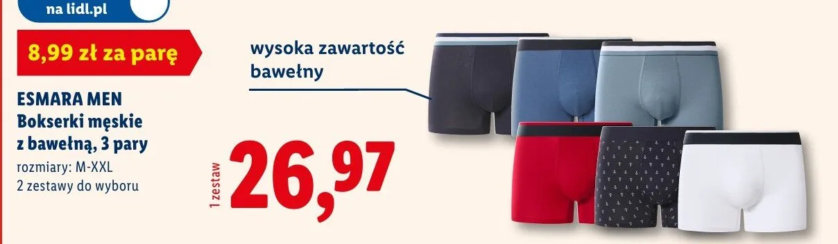 Bokserki męskie z bawełną, 3 pary promocja w Lidl
