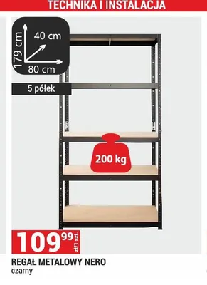 Regał metalowy Nero czarny 179x80x40cm 5 półek 200kg promocja w Merkury Market
