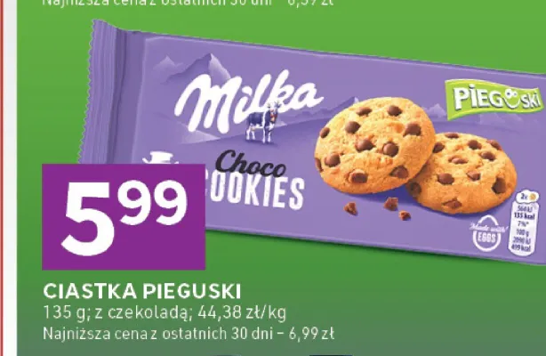 Ciastka Pieguski z czekoladą Milka promocja w Stokrotka
