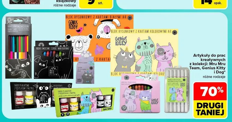 Artykuły do prac kreatywnych z kolekcji Mru Mru Team, Genius Kitty i Dog promocja w Carrefour