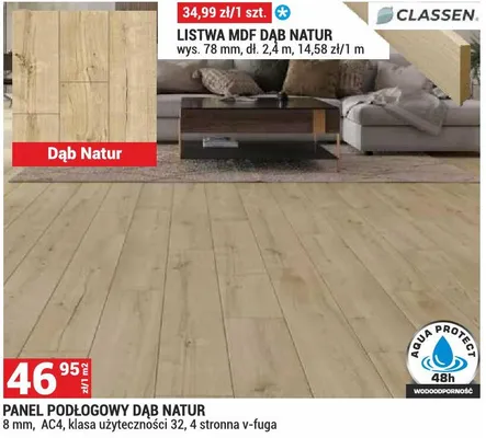 Panel podłogowy Dąb Natur Classen 8mm AC4 klasa użyteczności 32 4-stronna v-fuga promocja w Merkury Market