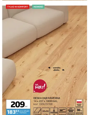 Deska dąb Ravenna Barlinek 14x207x1800 mm promocja w Komfort