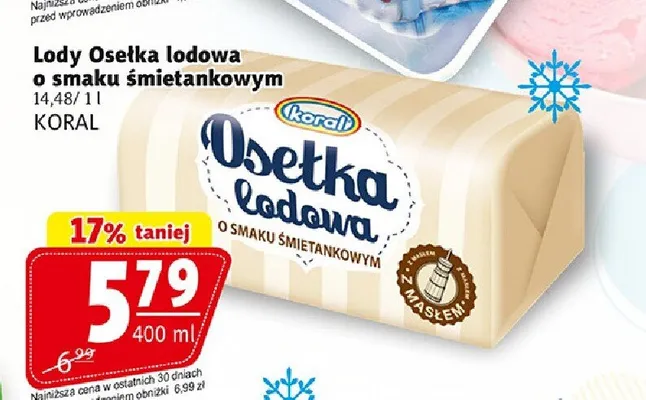 Lody Osełka lodowa o smaku śmietankowym Koral promocja w Prim Market
