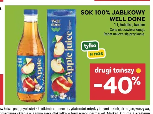 Sok Jabłkowy Well Done 100% promocja w Stokrotka