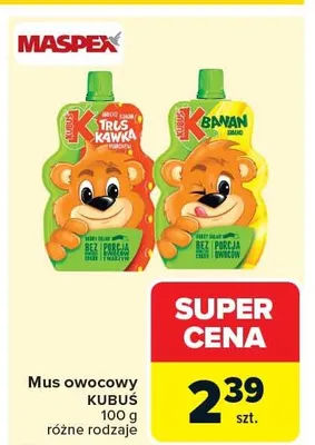 Mus owocowy Kubuś różne rodzaje promocja w Carrefour