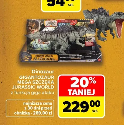 Dinozaur Gigantozaur Mega Szczęka Jurassic World z funkcją giga ataku promocja w Carrefour