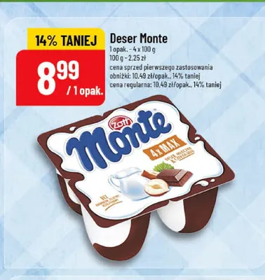 Deser mleczny czekoladowo-orzechowy Zott Monte 4-pak promocja w POLOmarket