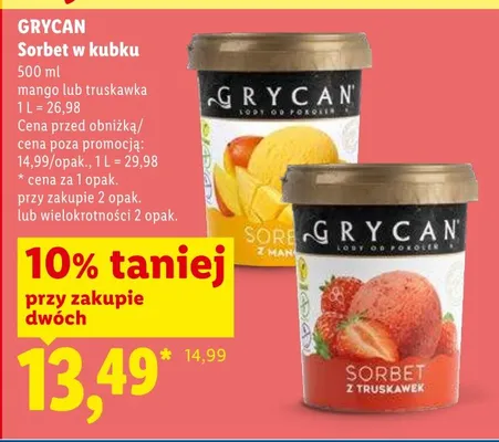 Sorbet w kubku mango Grycan promocja w Lidl