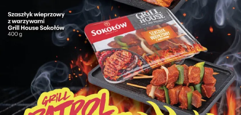 Szaszłyk wieprzowy z warzywami Sokołów Grill House promocja w Delikatesy Centrum