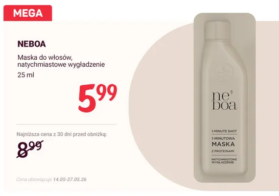 Maska do włosów natychmiastowe wygładzenie Neboa promocja w Rossmann