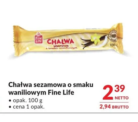 Chałwa sezamowa o smaku waniliowym Fine Life promocja w Makro