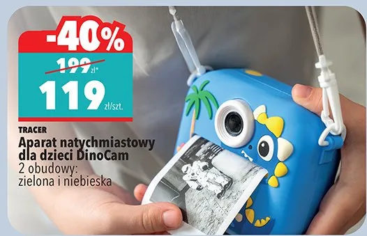 Aparat natychmiastowy dla dzieci DinoCam 2 obudowy: zielona i niebieska promocja w Biedronka