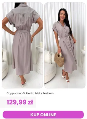 Sukienka midi z paskiem Cappuccino ModnaKiecka.pl promocja w Modna Kiecka