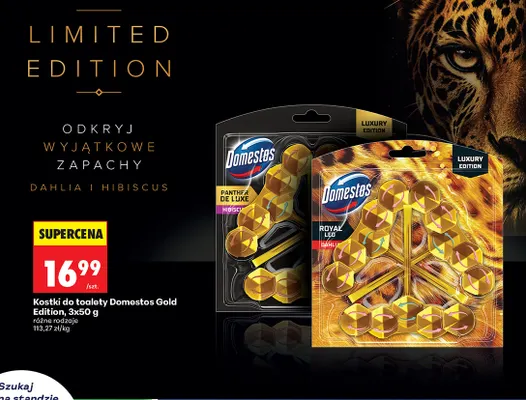 Kostki do toalety Domestos Gold Edition Royal Leo Dahlia 3-pak 50 g promocja w Biedronka
