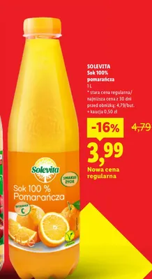 Sok pomarańcza Solevita 100% promocja w Lidl