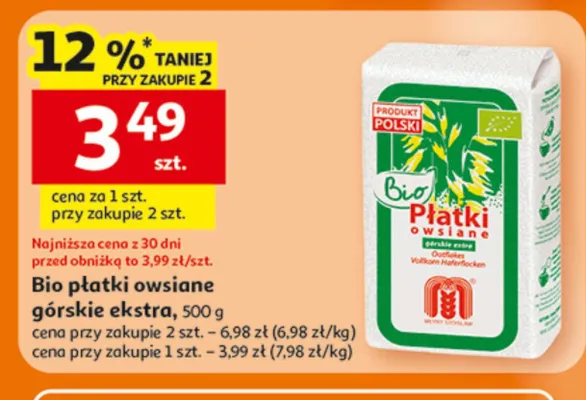 Bio płatki owsiane górskie ekstra promocja w Auchan