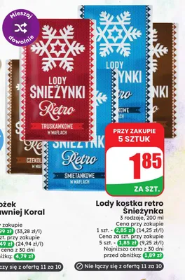 Lody kostka retro Śnieżynka śmietankowe w waflach promocja w Dino