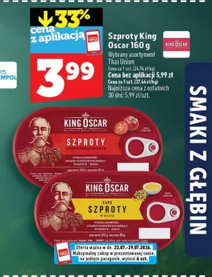 Szproty w sosie pomidorowym King Oscar promocja w TOPAZ