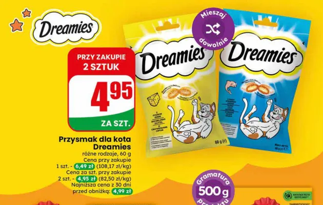 Przysmak dla kota Dreamies z łososiem promocja w Dino