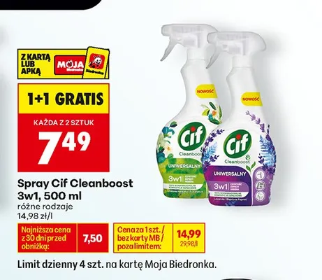 Spray do czyszczenia Cif Cleanboost 3w1 Uniwersalny promocja w Biedronka