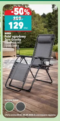 Fotel ogrodowy Meven Zero Gravity z podnóżkiem i podstawką promocja w Biedronka Home