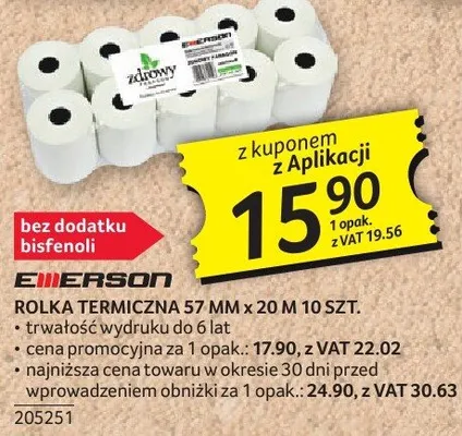 Polka termiczna 57 mm x 20 m 10 szt. Emerson promocja w Selgros
