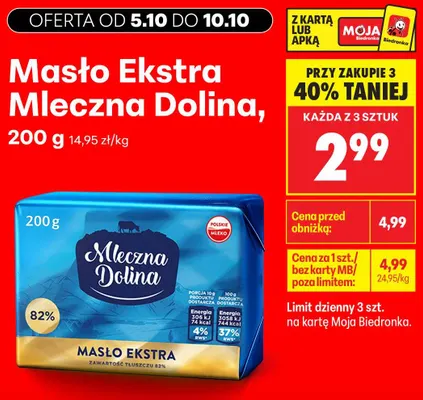 Masło Ekstra Mleczna Dolina promocja w Biedronka