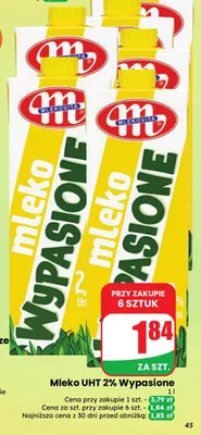 Mleko UHT Wypasione Mlekovita 2% promocja w Dino
