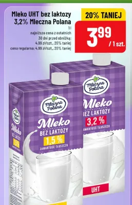Mleko UHT bez laktozy 3,2% Mleczna Polana promocja w POLOmarket