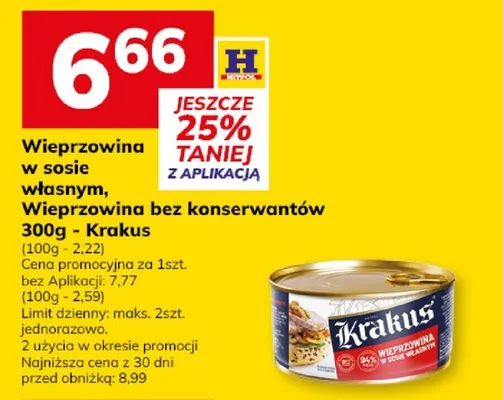 Wieprzowina w sosie własnym, Wieprzowina bez konserwantów 300g - Krakus promocja w Hitpol