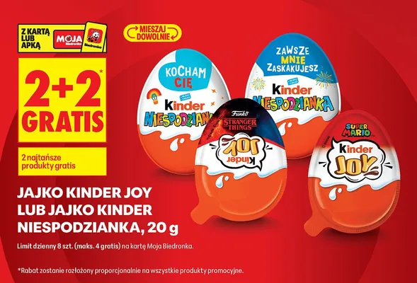 Jajko Kinder Joy 2+2 GRATIS promocja w Biedronka