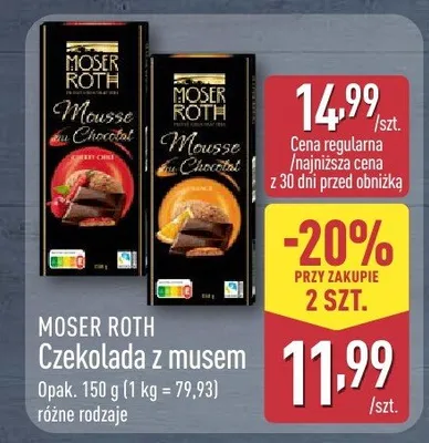 Czekolada z musem w różnych rodzajach promocja w Aldi