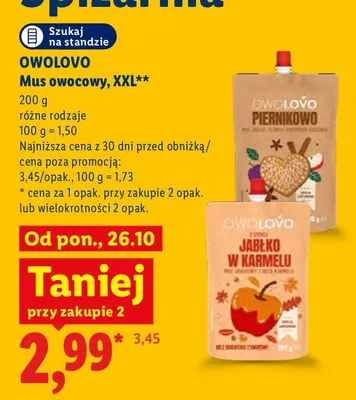 Mus owocowy XXL piernikowo Owolovo promocja w Lidl
