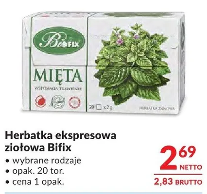 Herbatka ekspresowa ziołowa Bifix promocja w Makro