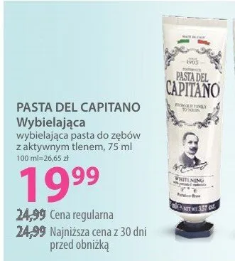 Wybielająca pasta do mycia zębów z aktywnym denem Pasta Del Capitano promocja w Hebe