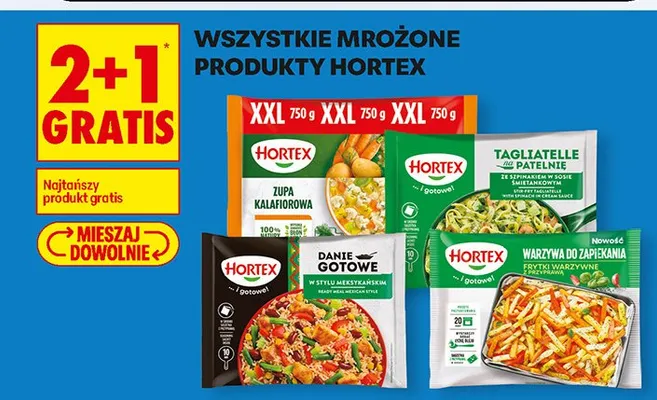 Wszystkie mrożone produkty Hortex 2+1 GRATIS promocja w Biedronka