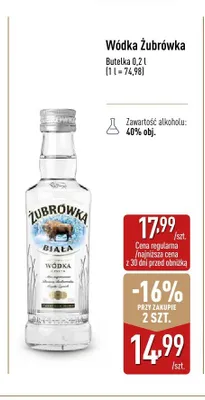 Wódka Żubrówka Biała promocja w Aldi