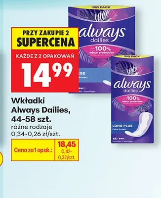 Wkładki Always Dailies 44-58szt. promocja w Biedronka