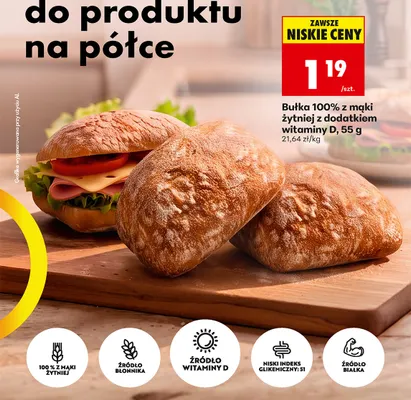 Bułka 100% z mąki żytniej z dodatkiem witaminy D promocja w Biedronka