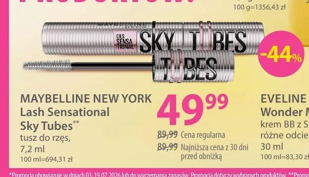 Tusz do rzęs Maybelline New York Lash Sensational Sky Tubes promocja w Hebe