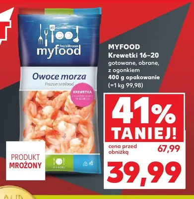 Krewetki 16-20 gotowane obrane z ogonkiem Myfood promocja w Kaufland