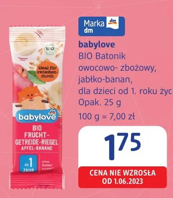 Batonik owocowo-zbożowy jabłko-banan babylove BIO promocja w Drogerie DM