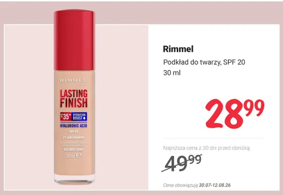 Podkład do twarzy Rimmel Lasting Finish SPF 20 promocja w Rossmann