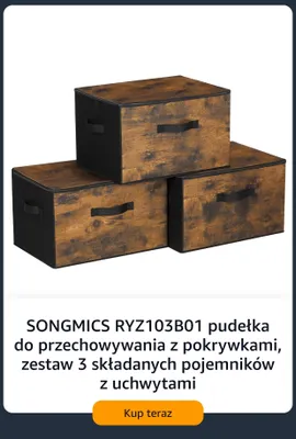 Songmics RYZ103B01 pudełka do przechowywania z pokrywkami zestaw 3 składanych pojemników z uchwytami promocja w Amazon