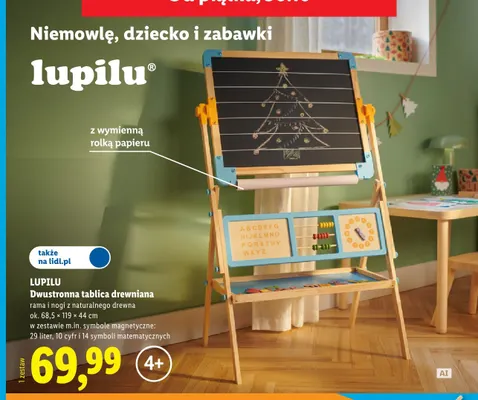 Dwustronna tablica drewniana Lupilu 68,5x119x44 cm promocja w Lidl