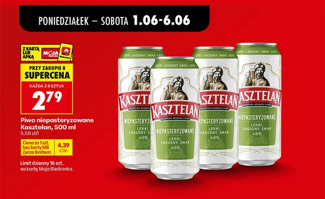 Piwo niepasteryzowane Kasztelan promocja w Biedronka