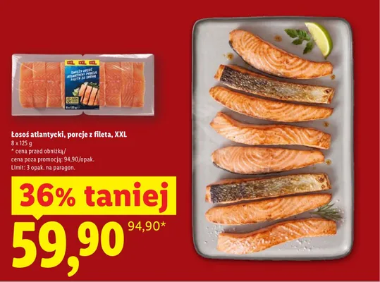Łosoś atlantycki porcje z fileta XXL Targ Rybny Lidla promocja w Lidl